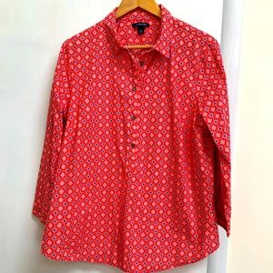 Lands End Pink and Red Collared Button-Down Shirt Women’s size 18